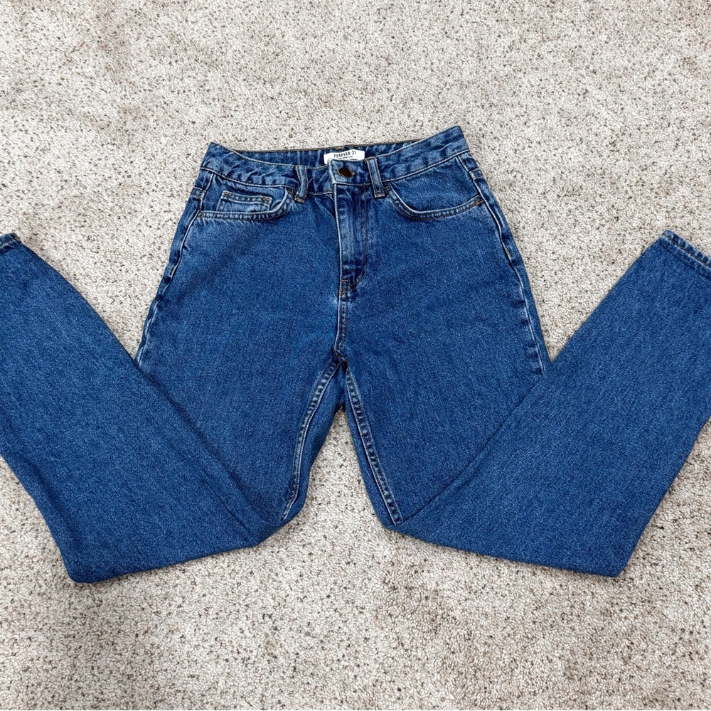 Forever 21 High Rise Straight Leg Blue Jeans